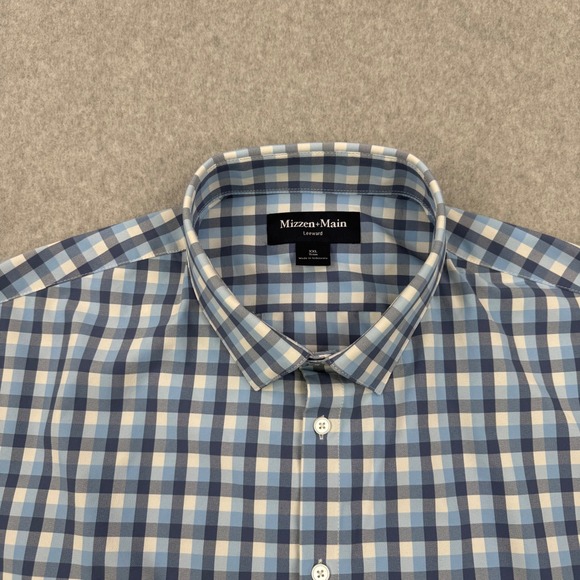 Mizzen+Main Leeward Dress Shirt Mens XXL Blue Gingham Check Trim Fit Stretch - Picture 3 of 11
